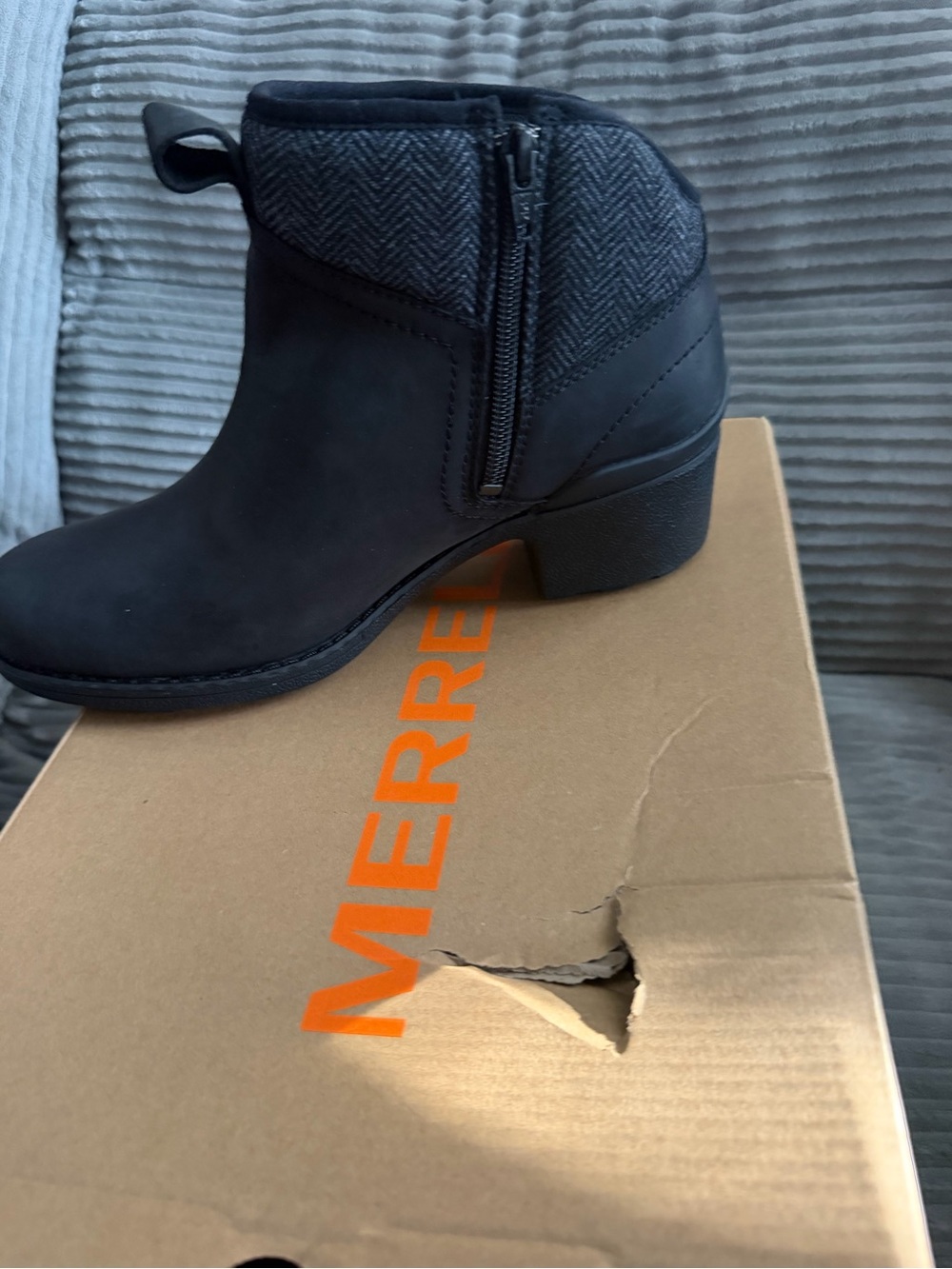 Merrell Black Ankle Bootie with Herringbone Collar - Picture 5 of 6